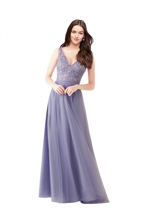Discount Sweetheart Tulle Bridesmaid Dress with Fully Embroidered V-Neck Bodice UK