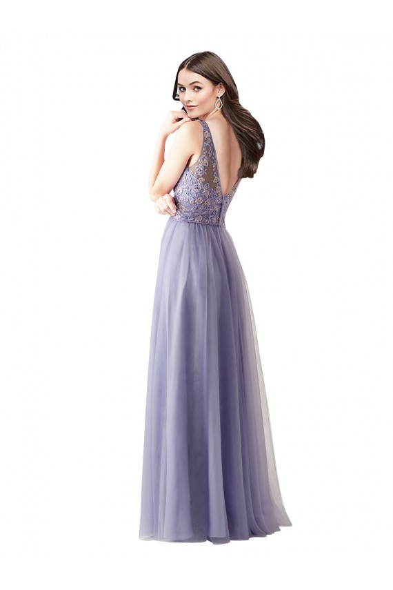 Discount Sweetheart Tulle Bridesmaid Dress with Fully Embroidered V-Neck Bodice UK
