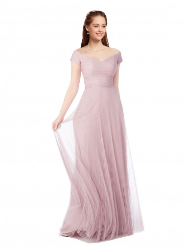 Discount Off the Shoulder Long A-Line Tulle Bridesmaid Dress UK