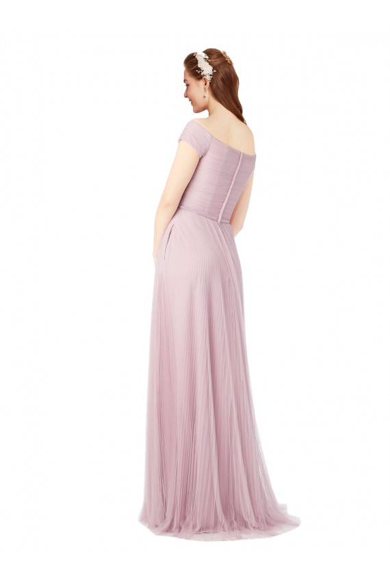 Discount Off the Shoulder Long A-Line Tulle Bridesmaid Dress UK