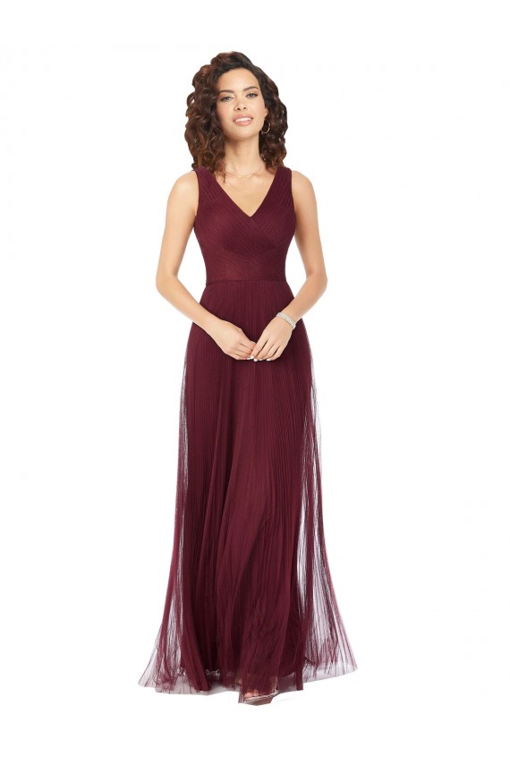 Discount Long A-Line V-Neck Tulle Bridesmaid Dress UK