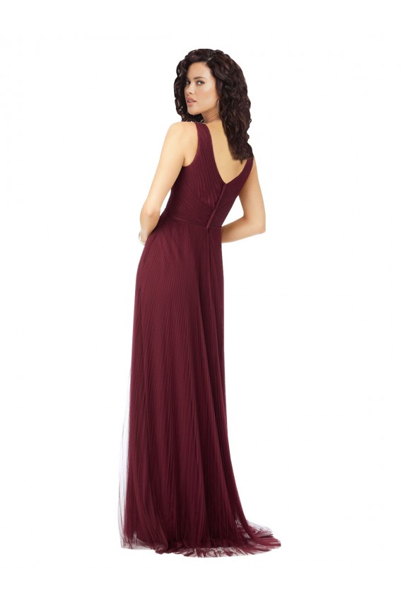 Discount Long A-Line V-Neck Tulle Bridesmaid Dress UK