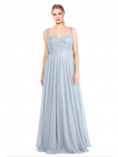 Discount Sweetheart Spaghetti Straps Long Tulle Bridesmaid Dress with Criss Cross Back UK