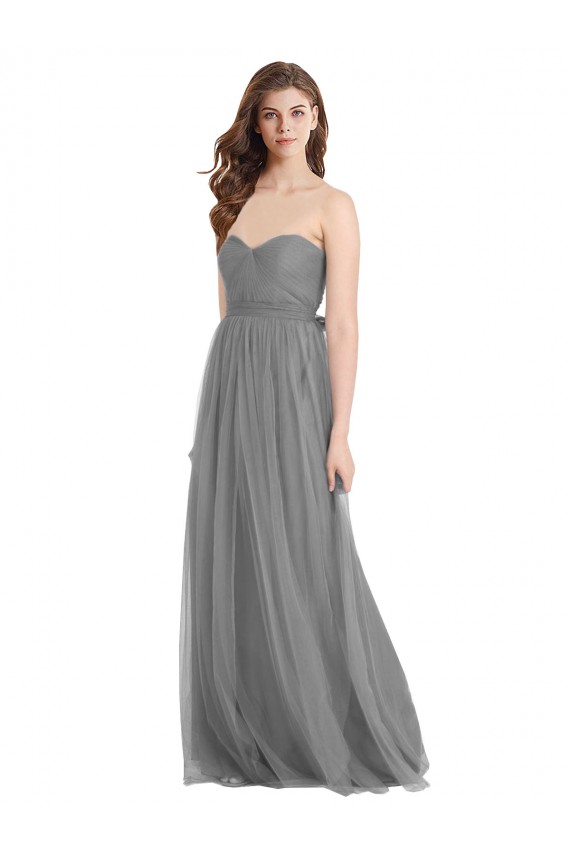 Discount Shirred Strapless Bodice Long Tulle Bridesmaid Dress with Sweetheart Neckline UK