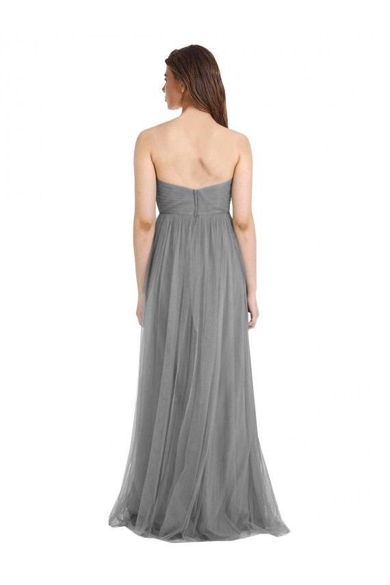 Discount Shirred Strapless Bodice Long Tulle Bridesmaid Dress with Sweetheart Neckline UK