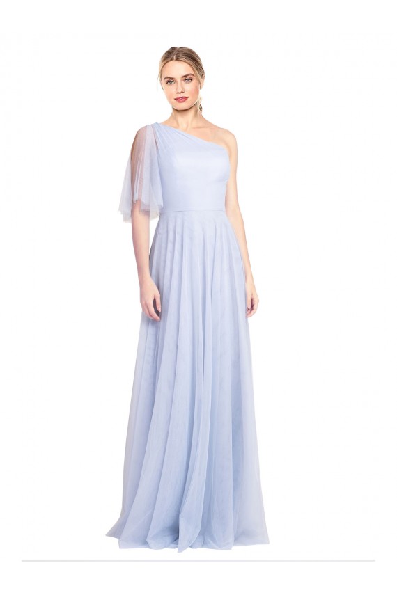 Discount Flutter Sleeves One Shoulder Long Tulle Bridesmaid Dress UK