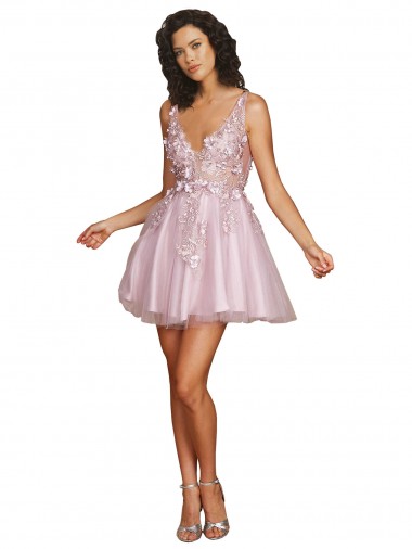 Discount Sleeveless V-Neckline Short Cocktail Dress with Embellished Lace Appliques UK