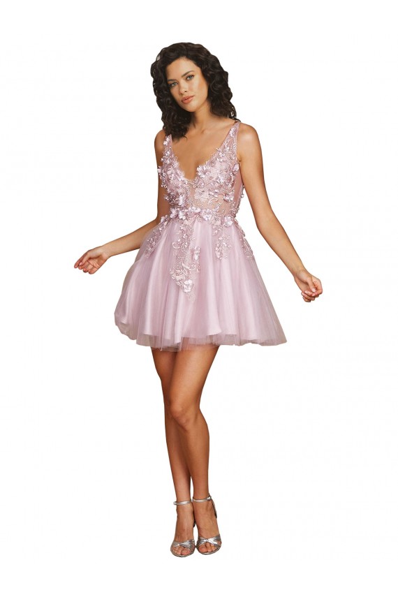 Discount Sleeveless V-Neckline Short Cocktail Dress with Embellished Lace Appliques UK