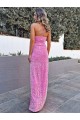 Discount Halter Sleeveless Long Floor Length Velvet Sequin Prom Dress with Slit UK