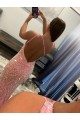 Discount Open Back One Shoulder Sleeveless Long Sweep Train Velvet Sequin Prom Dress UK