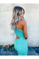 Discount Mermaid One Shoulder Sleeveless Long Sweep Train Velvet Sequin Prom Dress UK
