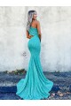 Discount Mermaid One Shoulder Sleeveless Long Sweep Train Velvet Sequin Prom Dress UK