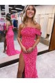 Discount One Shoulder Sleeveless Long Sweep Train Velvet Sequin Prom Dress with Side Slit UK