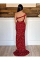Discount One Shoulder Sleeveless Long Sweep Train Velvet Sequin Prom Dress UK