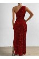 Discount One Shoulder Sleeveless Long Floor Length Velvet Sequin Prom Dress with Slit UK