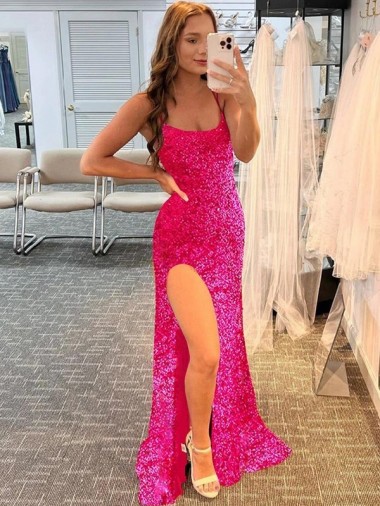 Discount Spaghetti Straps Sleeveless Long Velvet Sequin Prom Dress with Slit and Criss Cross Open Back UK