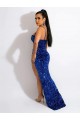 Discount Long Sweep Train Spaghetti Straps Sleeveless Velvet Sequin Prom Dress with Slit UK