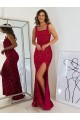 Discount Square Neck Sleeveless Long Velvet Sequin Prom Dress with Slit UK