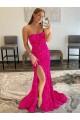 Discount Strapless Sleeveless Long Sweep Train Velvet Sequin Prom Dress with Side Slit UK