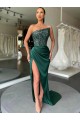 Discount Strapless Sleeveless Long Sweep Train Velvet Sequin Prom Dress with High Side Slit UK