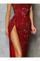 Discount Strapless Sleeveless Long Floor Length Velvet Sequin Prom Dress High Side Slit UK