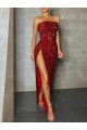Discount Strapless Sleeveless Long Floor Length Velvet Sequin Prom Dress High Side Slit UK