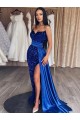 Discount Sweetheart Sleeveless Long Sweep Train Velvet Sequin Prom Dress with Slit UK