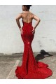 Discount Mermaid Sweetheart Sleeveless Long Court Train Velvet Sequin Prom Dress UK