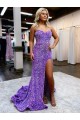 Discount A-Line Sweetheart Sleeveless Long Velvet Sequin Prom Dress with Slit UK