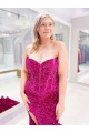 Discount Long Sweetheart Sleeveless Sweep Train Velvet Sequin Prom Dress with Slit UK