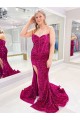 Discount Long Sweetheart Sleeveless Sweep Train Velvet Sequin Prom Dress with Slit UK