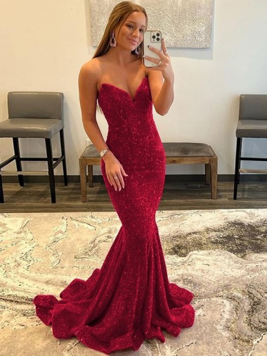 Discount Sweetheart Sleeveless Long Sweep Train Velvet Sequin Prom Dress UK