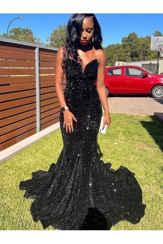 Discount Mermaid Sweetheart Sleeveless Long Floor Length Velvet Sequin Prom Dress UK