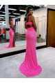 Discount Long V-Neck Sleeveless Sweep Train Velvet Sequin Prom Dress with High Slit UK