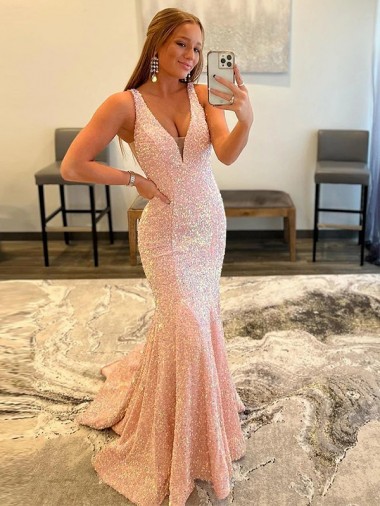 Discount Deep V-Neck Sleeveless Long Low Back Velvet Sequin Prom Dress UK