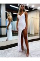 Discount Sleeveless V-Neck Long Floor Length Velvet Sequin Prom Dress with Slit UK