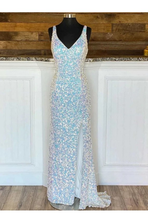 Discount V-Neck Sleeveless Long Sweep Train Velvet Sequin Prom Dress UK