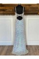 Discount V-Neck Sleeveless Long Sweep Train Velvet Sequin Prom Dress UK