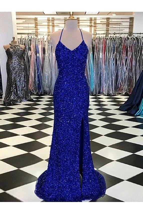 Discount V-Neck Sleeveless Long Velvet Sequin Prom Dress UK