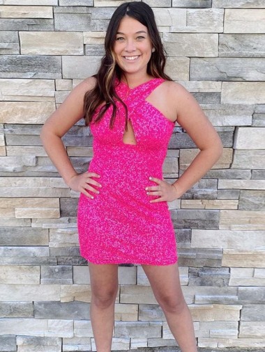 Discount Halter Sleeveless Short Velvet Sequin Cocktail Homecoming Dress / Prom Dress UK