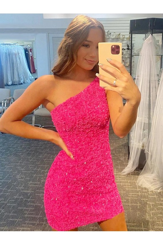 Discount Short One Shoulder Sleeveless Velvet Sequin Homecoming Dress / Prom Dress UK