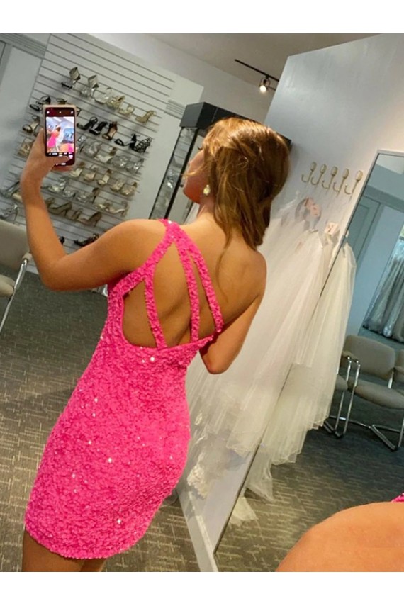 Discount Short One Shoulder Sleeveless Velvet Sequin Homecoming Dress / Prom Dress UK
