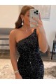 Discount One Shoulder Sleeveless Short Velvet Sequin Homecoming Dress / Prom Dress UK