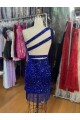 Discount One Shoulder Keyhole Sleeveless Short Velvet Sequin Homecoming Dress / Prom Dress UK