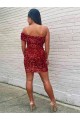 Discount Short One Shoulder Sleeveless Velvet Sequin Cocktail Homecoming Dress / Prom Dress UK