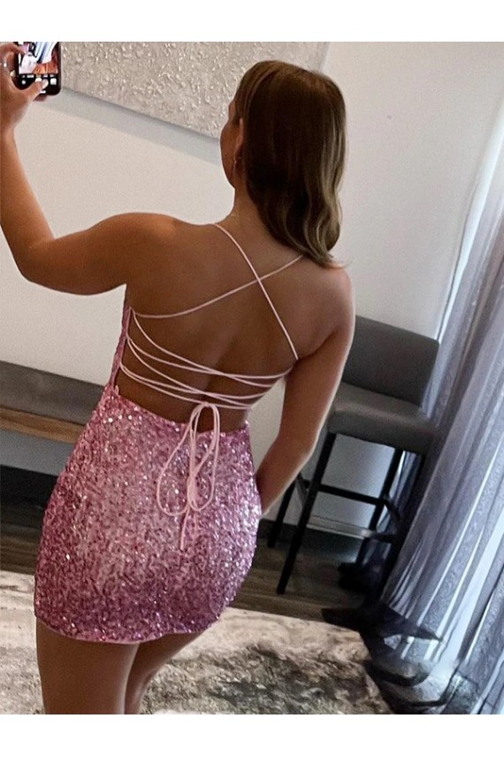 Discount Spaghetti Straps Sleeveless Short Velvet Sequin Homecoming Dress / Prom Dress UK