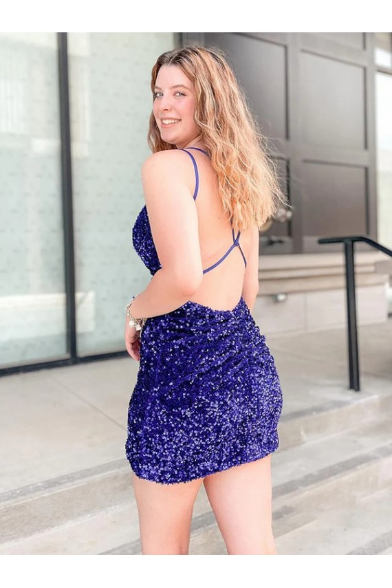 Discount Sleeveless Short Velvet Sequin V-Neck Homecoming Dress / Prom Dress UK