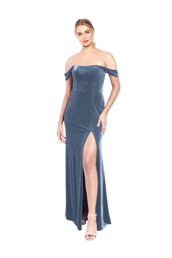 Discount Draped Sleeves Wide Scoop Neck Off the Shoulder Velvet Bridesmaid Dress / Prom Dress UK