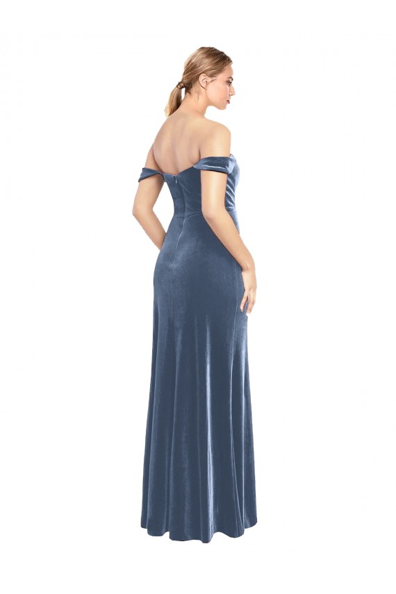 Discount Draped Sleeves Wide Scoop Neck Off the Shoulder Velvet Bridesmaid Dress / Prom Dress UK