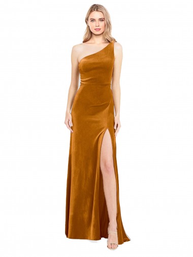 Discount Sleek One Shoulder Long Formal Velvet Bridesmaid Dress / Prom Dress UK